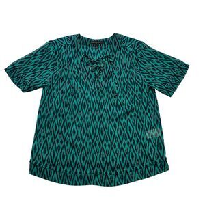 Banana Republic Shirt Womens Small S Green Blue Geometric V Neck Sheer